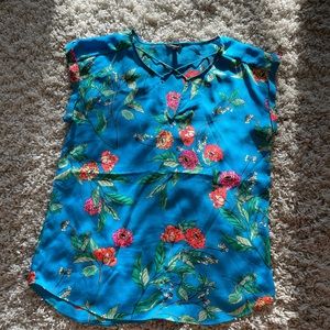 Express bright blue floral Gramercy shirt